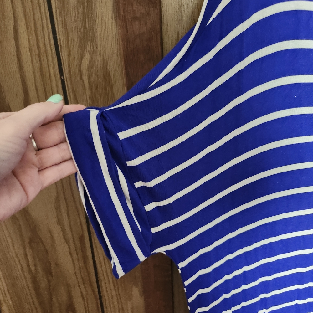Zenana Size 1x Nautical Blue T-Shirt V Neck Dress - Picture 3 of 4